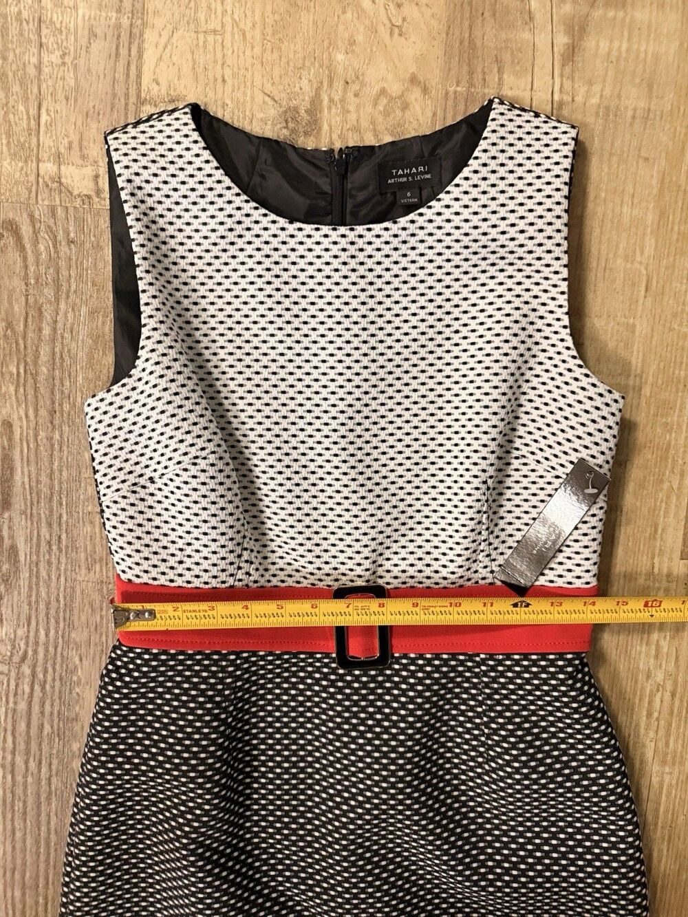 Tahari ASL Dress 6 NWT Black & White Textured Lined Sheath - Picture 5 of 6